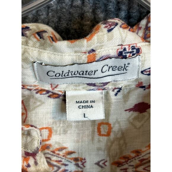 Coldwater Creek Womens Aztec Printed Button Up Shirt Sz Large Linen Short Sleeve - Picture 3 of 8